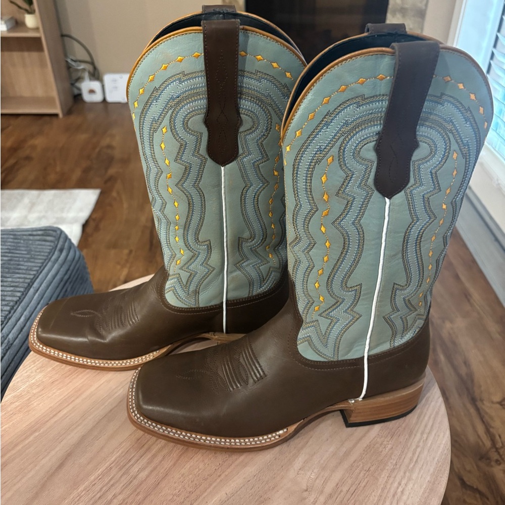 J.B. Dillon Brown and Light Blue  Cowboy Boots